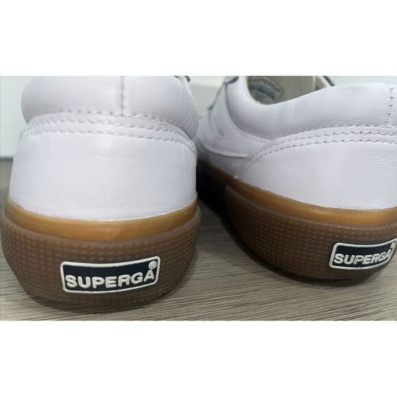 Superga Womens Leatther Low Top Lace Up Fashion Sneakers White Brown Size 7 - Picture 6 of 10